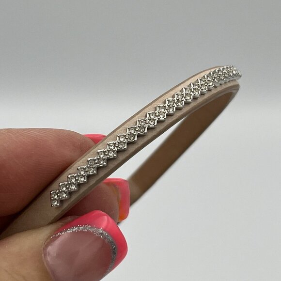 Fossil Tan Leather Bangle Bracelet White Crystal Rhinestones Women’s Jewelry 7” - Picture 4 of 4